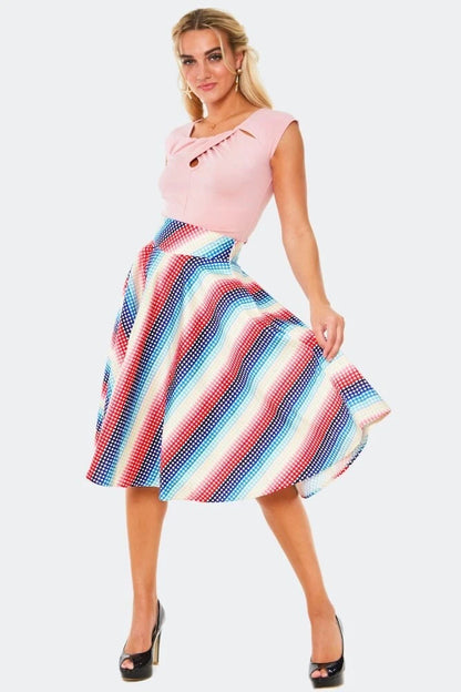 Serene Rainbow gingham high waisted circle Retro Vintage Style skirt