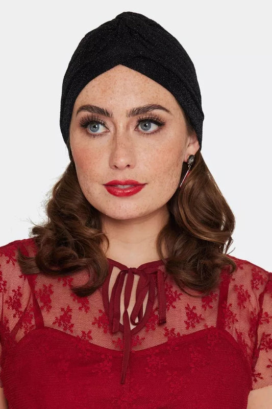 Black Sparkle Retro Vintage Style Turban
