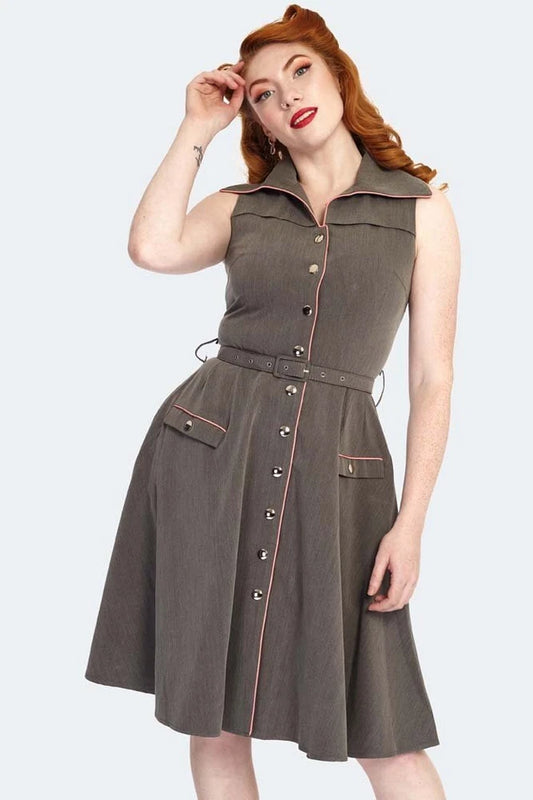 Button Up Sleeveless Flare Retro Vintage Style dress