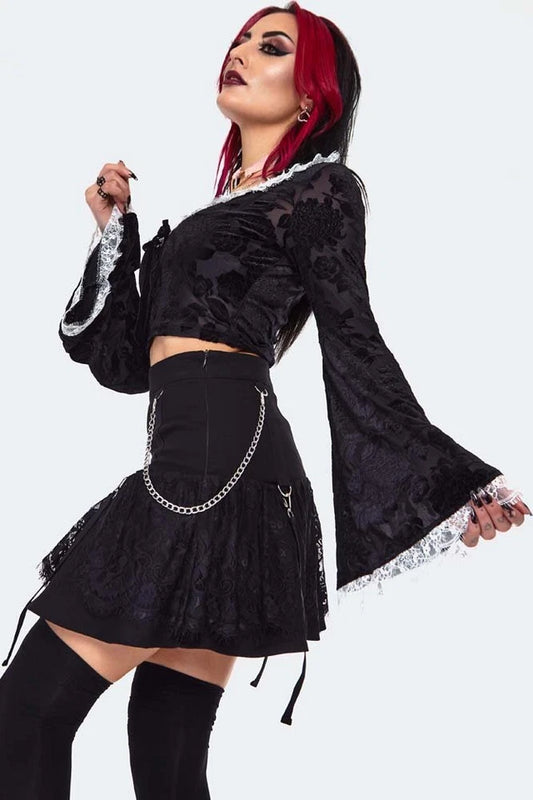 Alternative Style Velvet Devore Gothic Frilled Top