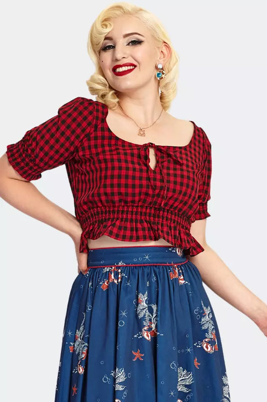 Sadie Red Gingham Retro Vintage style Top
