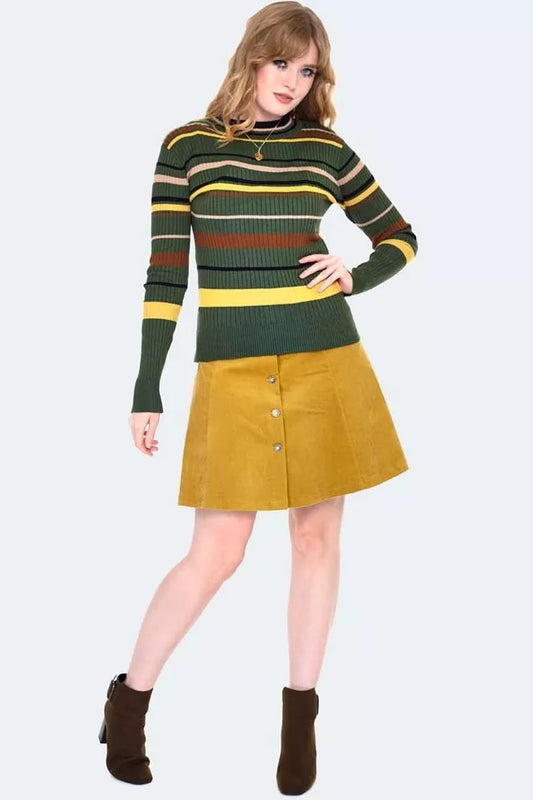 1970s Green Stripe Retro Vintage Style Sweater