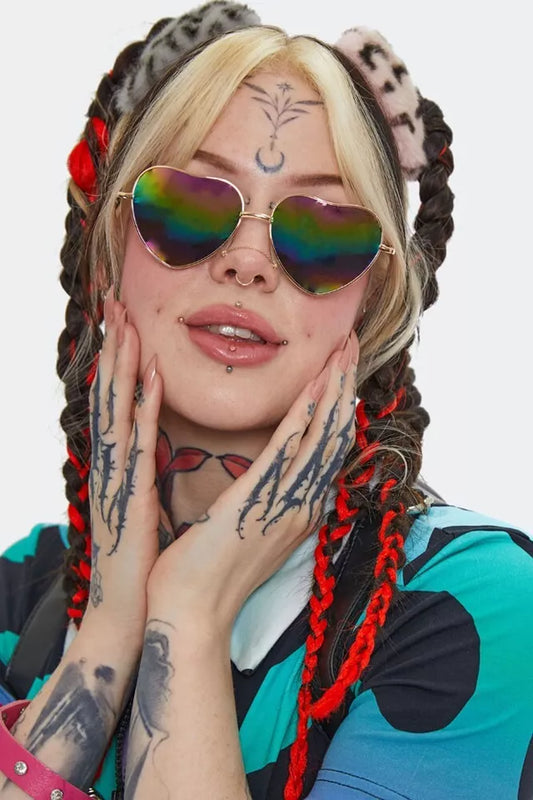 Gothic Punk Rainbow Heart Style Sunglasses