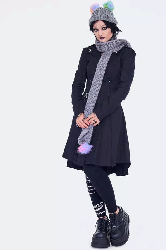 Rainbow Gothic AlternativeStyle Pom Pom Scarf & Hat Set In Grey