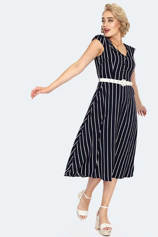 Retro Vintage Stripe Midi Flare Style Dress