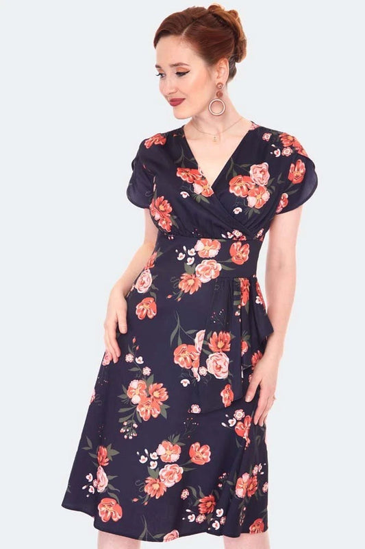 Women Retro Floral RUFFLE FLARE Vintage Style DRESS