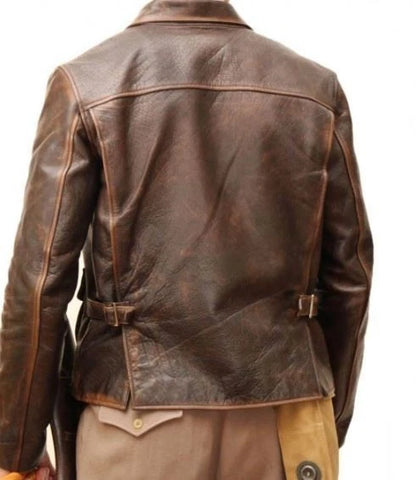 Men's Raiders of The Lost Harrison Jones Vintage Brown Bomber Leather Jacket