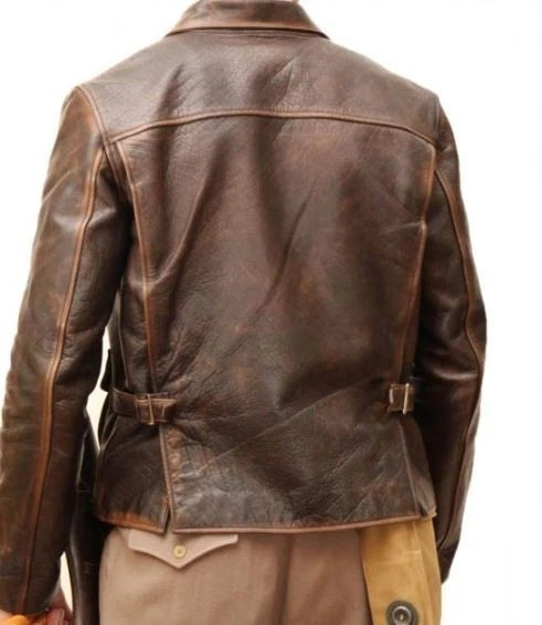 Men's Raiders of The Lost Harrison Jones Vintage Brown Bomber Leather Jacket