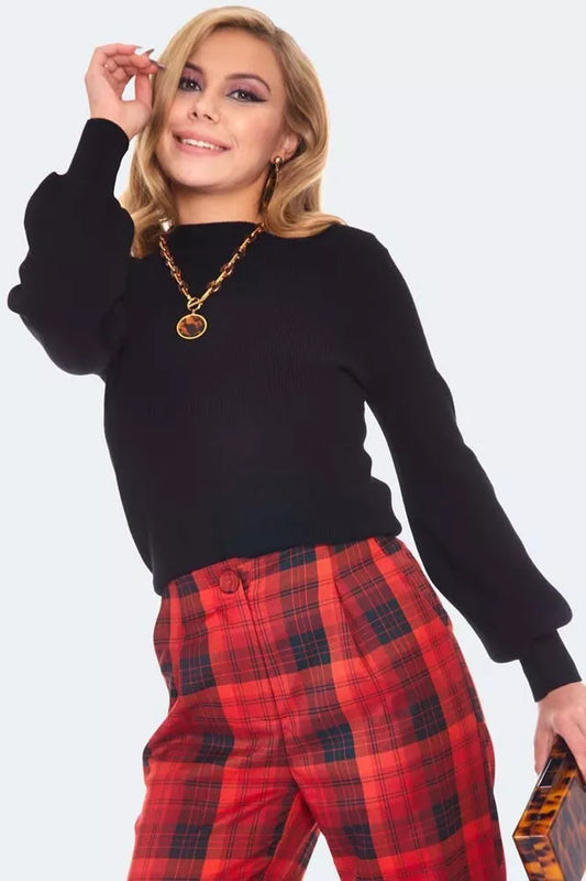 Black Balloon Sleeve High Neck Retro Vintage Style sweater