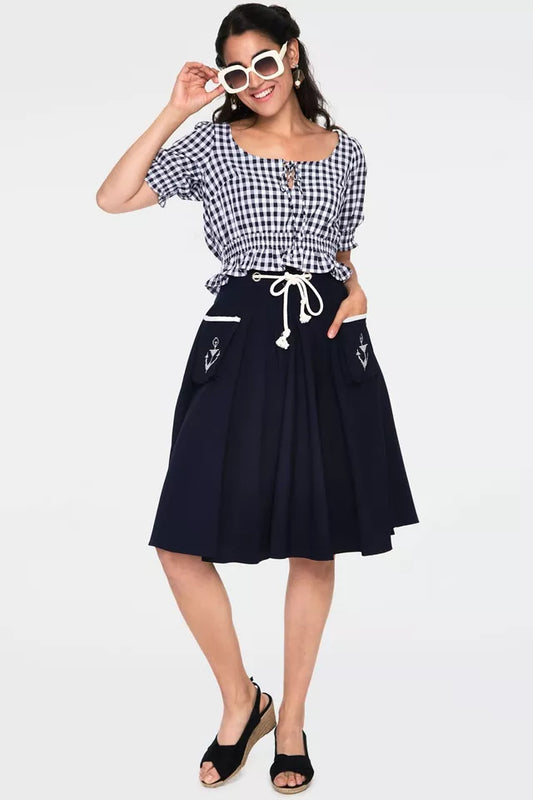 Sadie Black Retro Vintage Style Gingham Top