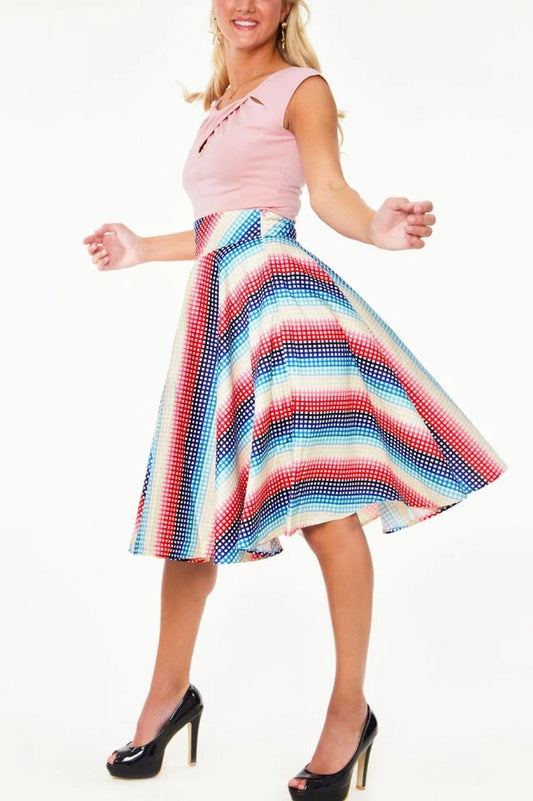 Serene Rainbow gingham high waisted circle Retro Vintage Style skirt