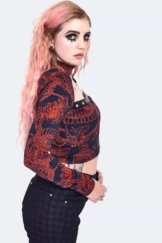 Alternative Style 90s Gothic Snake Skeleton Long Sleeve Top