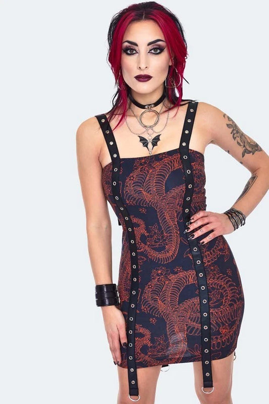 Gothic Snake Skeleton Bodycon Mini Alternative Style Dress