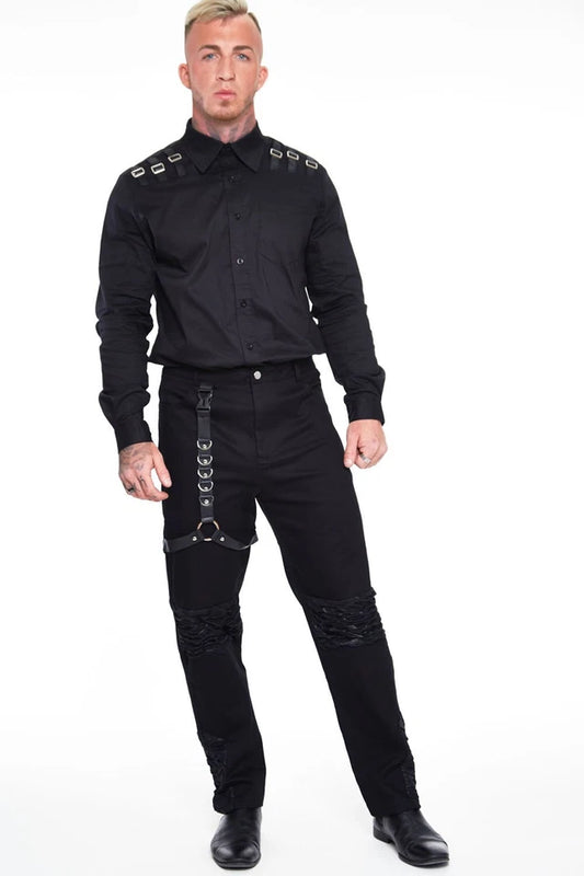 Black Gothic Trouser with Contrast Panels Alternative Style
