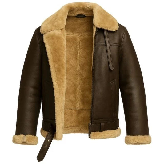 Men's RAF B3 Aviator Bomber WW2 Faux Fur Shearling Lambskin Leather Jacket