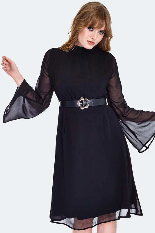 1960s Sheer Layer Retro Belted Vintage Style Flare Dress