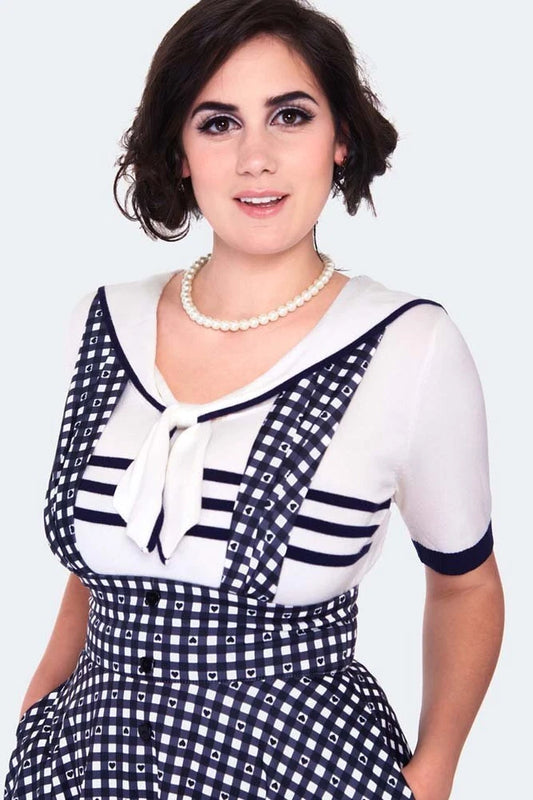 Heart gingham overall flare curve Retro Vintage Style skirt