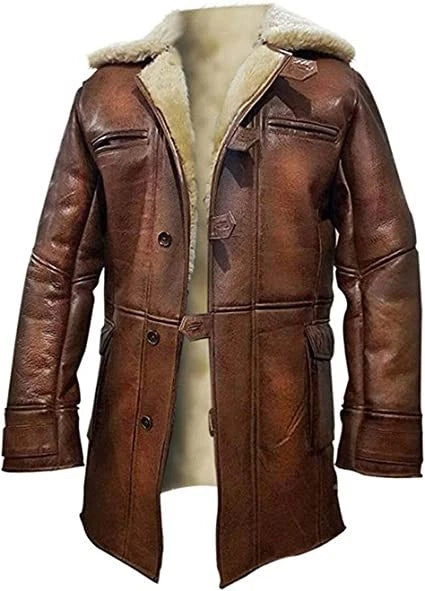The Dark Knight Rises Tom Hardy Bane Shearling Distressed Leather Coat Jacket