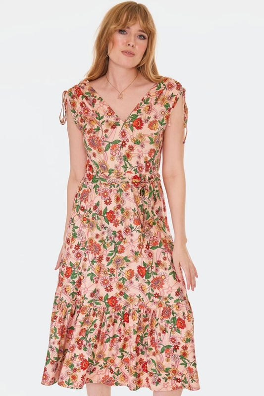Retro Vintage Rainbow Style Floral Knit Flare Dress
