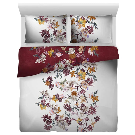 Floral Vine Duvet Quilt Cover Set in Red & White Premium Quality 100% Cotton