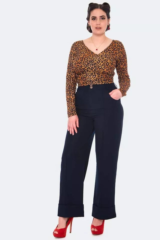 Leopard Vintage Style Print Retro Wrap Top