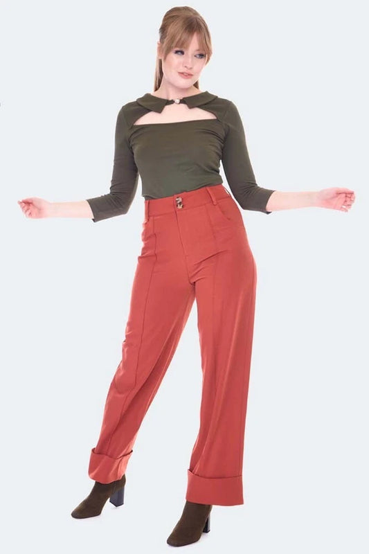 60s Retro Vintage Style Green Cut Out Collared Top