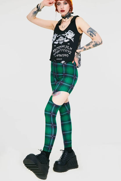Gothic Round In Circles Plaid Harness Alternative Style Leggings