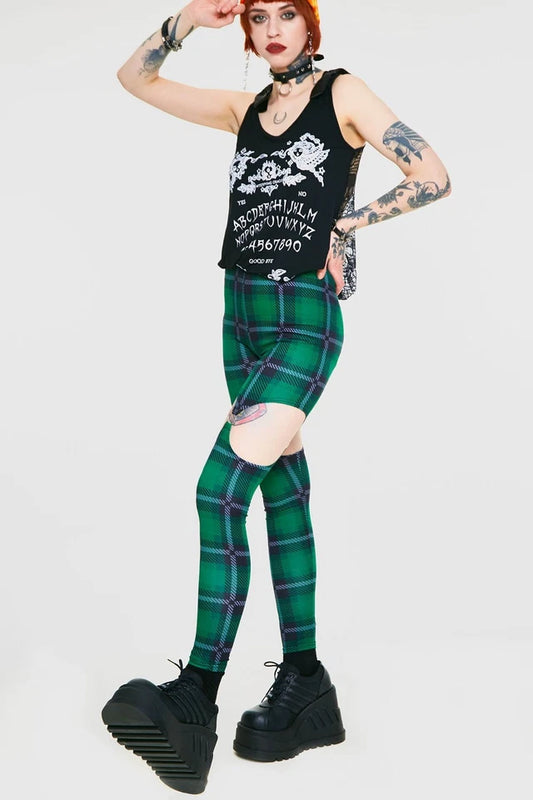 Gothic Round In Circles Plaid Harness Alternative Style Leggings