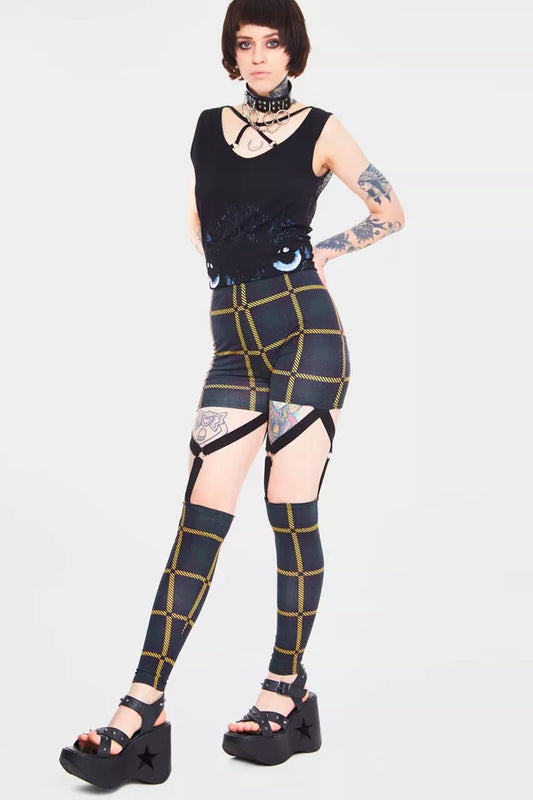 Head In The Clouds Plaid Harness Gothic Alternative Style Leggings