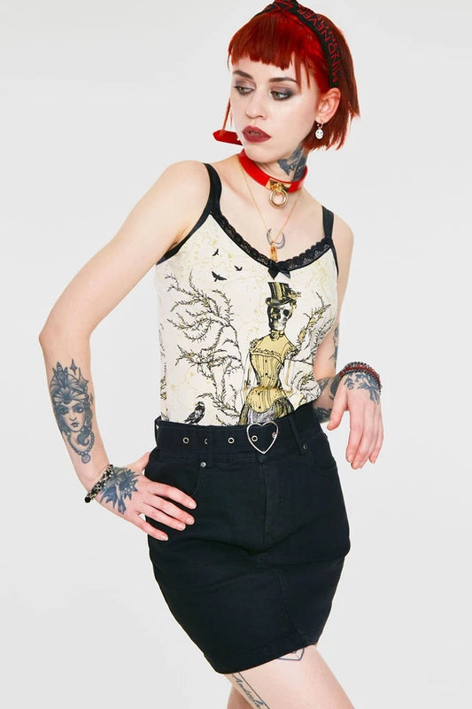 Love is Simple Black Denim Gothic Alternative Style Skirt
