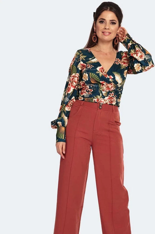 Rust Retro Wide Leg Vintage Style Trousers