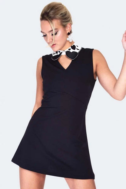 RETRO BLACK HEART COLLAR MINI DRESS VINTAGE STYLE