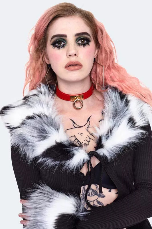 Alternative Style Fur Trim Cropped Gothic Cardigan