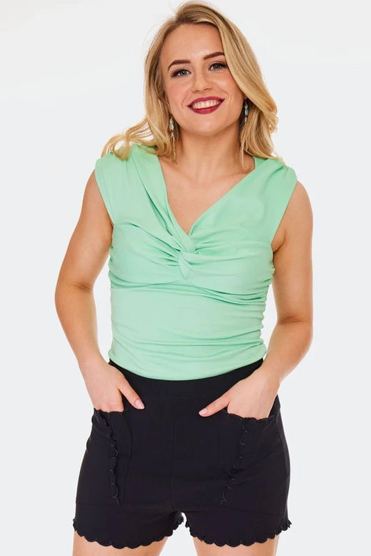 Retro High waisted black shorts with embroidered scallop pocket detail