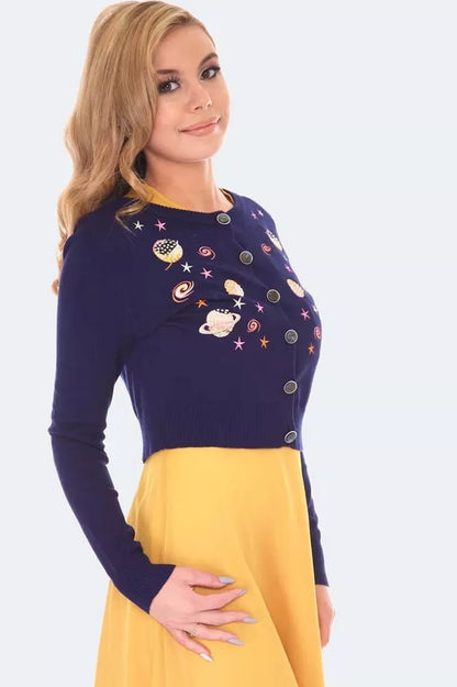 Women Retro Space Chic Embroidered Cardigan Vintage Style Cardigan