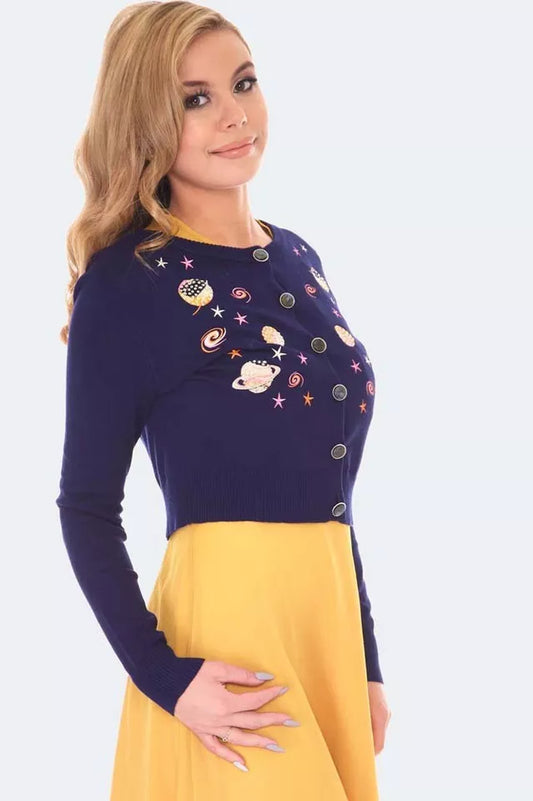 Women Retro Space Chic Embroidered Cardigan Vintage Style Cardigan