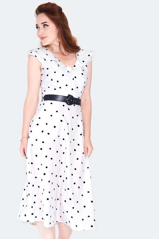 RETRO POLKA DOT Flutter COLLAR FLARE VINTAGE STYLE DRESS