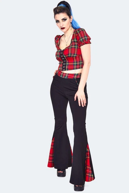 Alternative Style Tartan Insert Gothic Flared Trouser