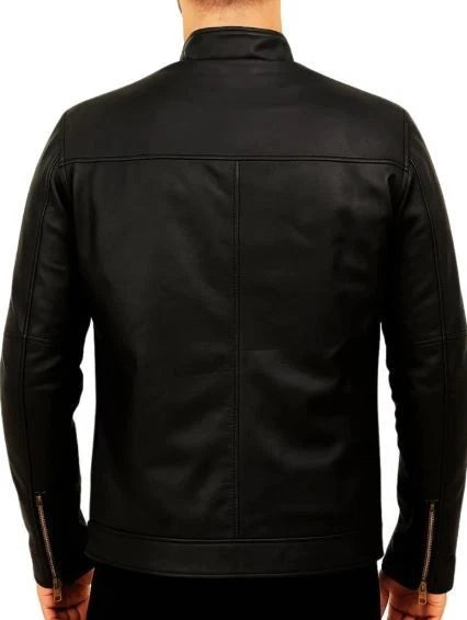 Men's Cafe Racer Black Slim Fit Genuine Leather Motorcycle Biker Style Jacket