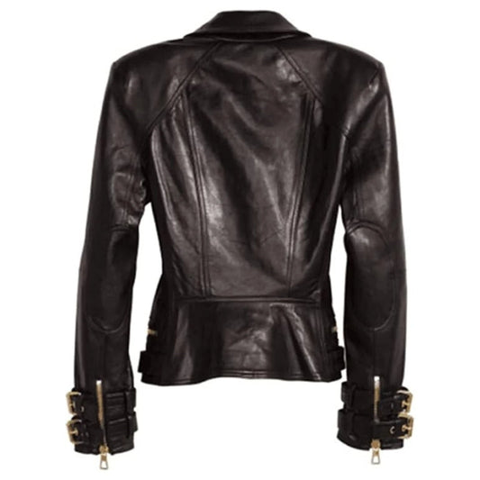 Womens Brando Leather Jacket Ladies Rose Golden Genuine Leather Biker Jacket