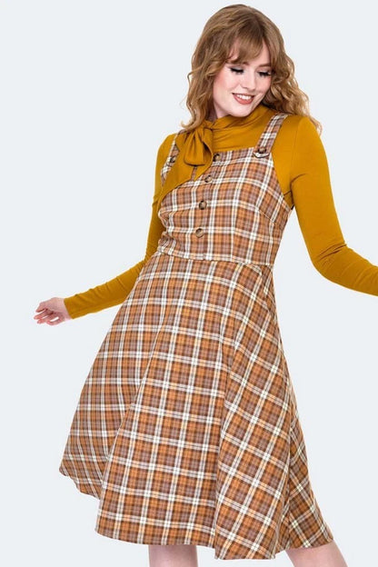 Plaid Pinafore Flare Dress Retro Vintage Style
