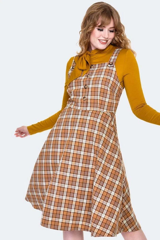 Plaid Pinafore Flare Dress Retro Vintage Style