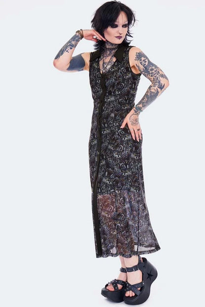 Women Gothic Night Owl Maxi Alternative Style Dress