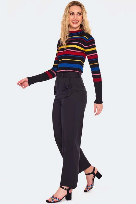 Vintage Style Bow Pocket Black Smart Retro Trouser