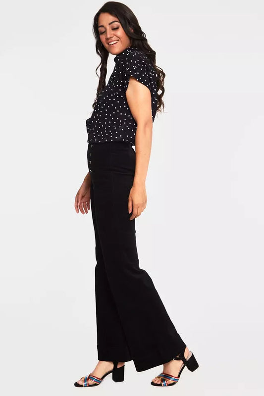 Blith Black Corduroy High-Waisted Retro Vintage Style Trousers