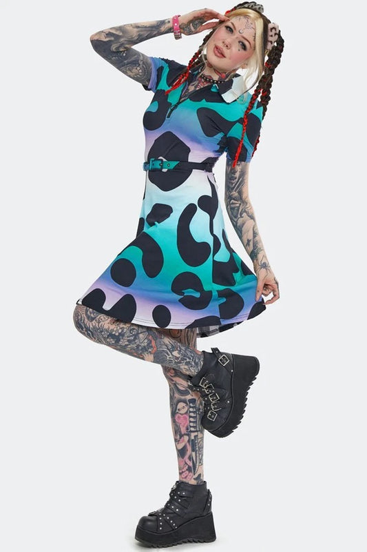 Alternative Style Technicoloured Gothic Leopard Skater Dress52.00