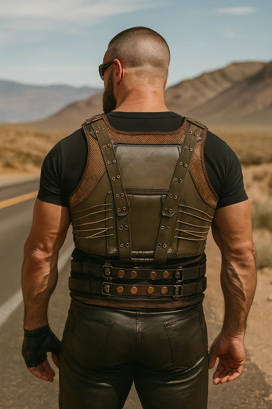 The Dark Knight Rises Tom Hardy Military Green Leather Bane Vest - Gift For Men