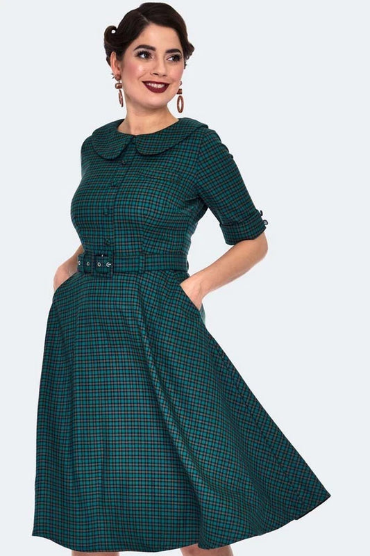 Check Retro Midi Shirt Vintage Style Dress