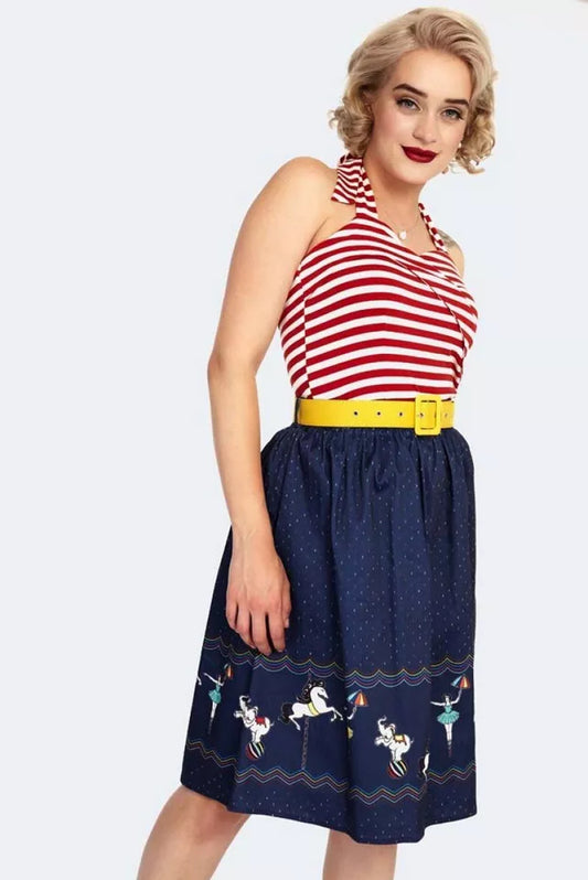 Women Retro Patricia Print Skirt With A Circus-themed Border Vintage Style