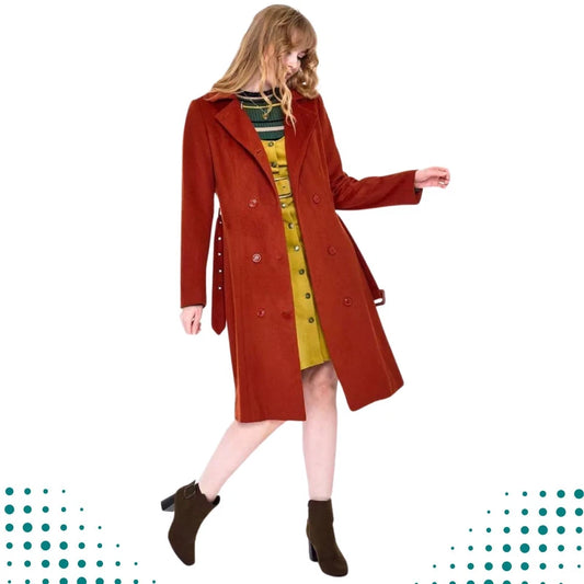 Women Retro Fitted Coat with Belt Vintage Style Fashion